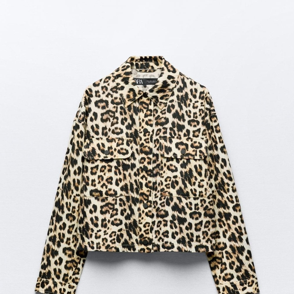 Zara Leopard Print Linen Blend Jacket